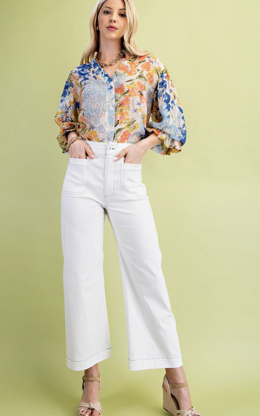 Cropped Wide Leg pants with stitching