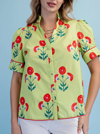 Garden Bloom Button-Front Blouse