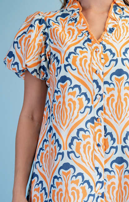 Sunset Bloom Puff Sleeve Mini Dress