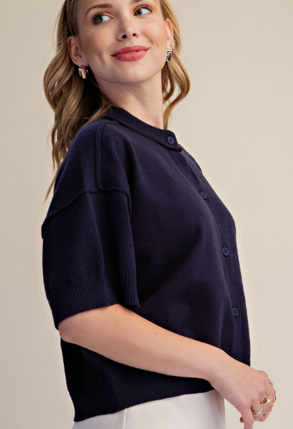 Navy Everyday Button-Front Sweater Cardigan