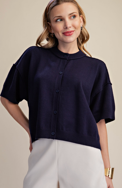 Navy Everyday Button-Front Sweater Cardigan