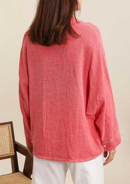 V Neck Relaxed Fit Linen Blouse