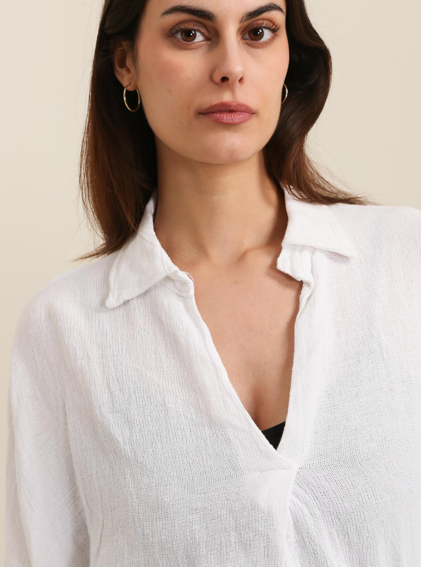 V Neck Relaxed Fit Linen Blouse