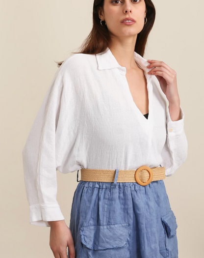 V Neck Relaxed Fit Linen Blouse