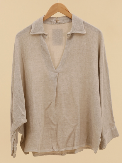 V Neck Relaxed Fit Linen Blouse