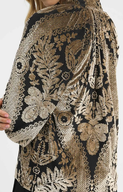 Damask Print Velvet Split Neck Top / 2 colors