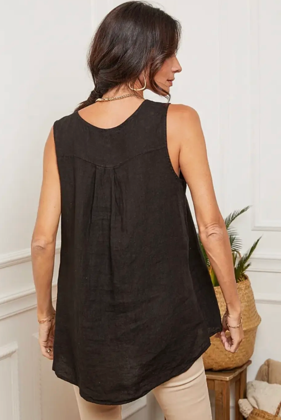 Linen Split V Necklline Tank