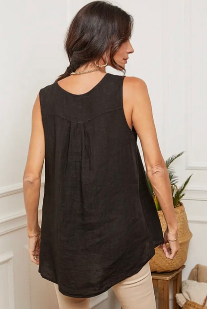 Linen Split V Necklline Tank