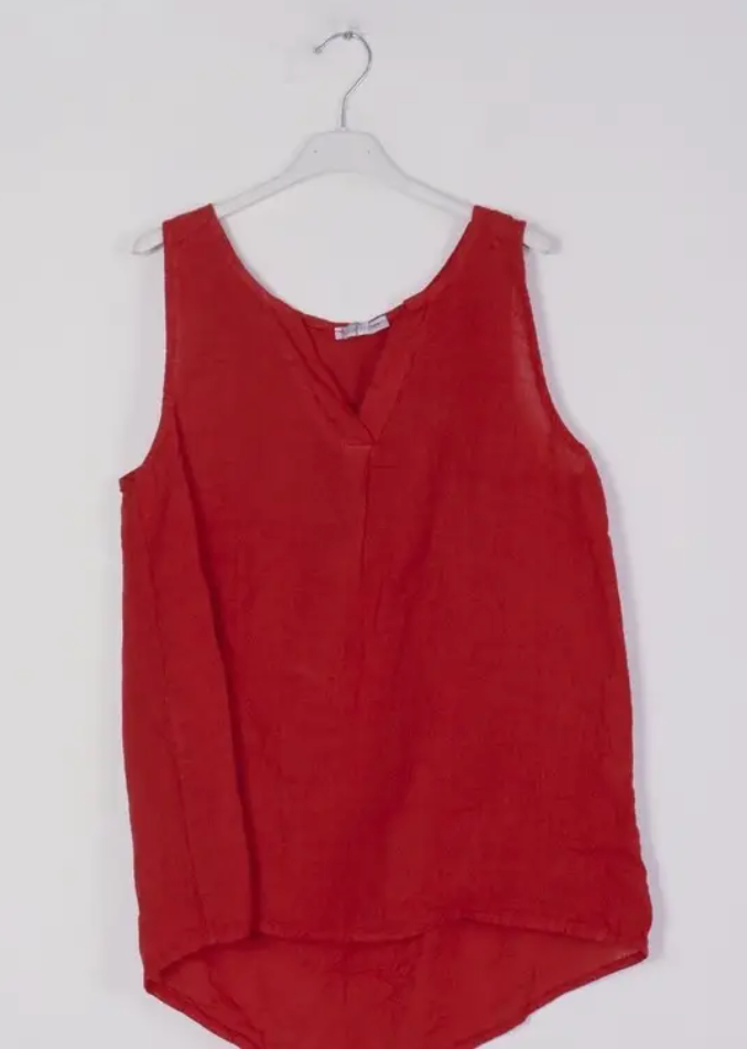 Linen Split V Necklline Tank