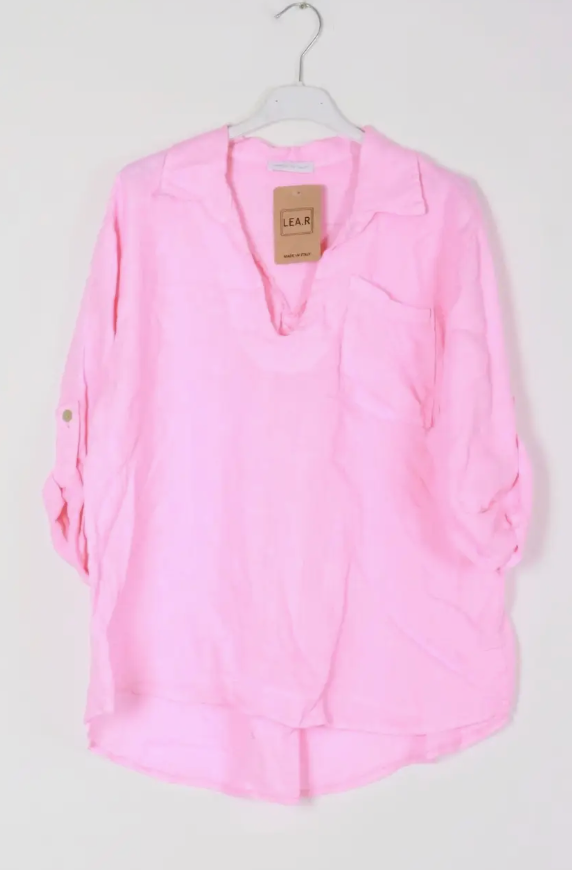 Positano Linen Roll-Tab Blouse,