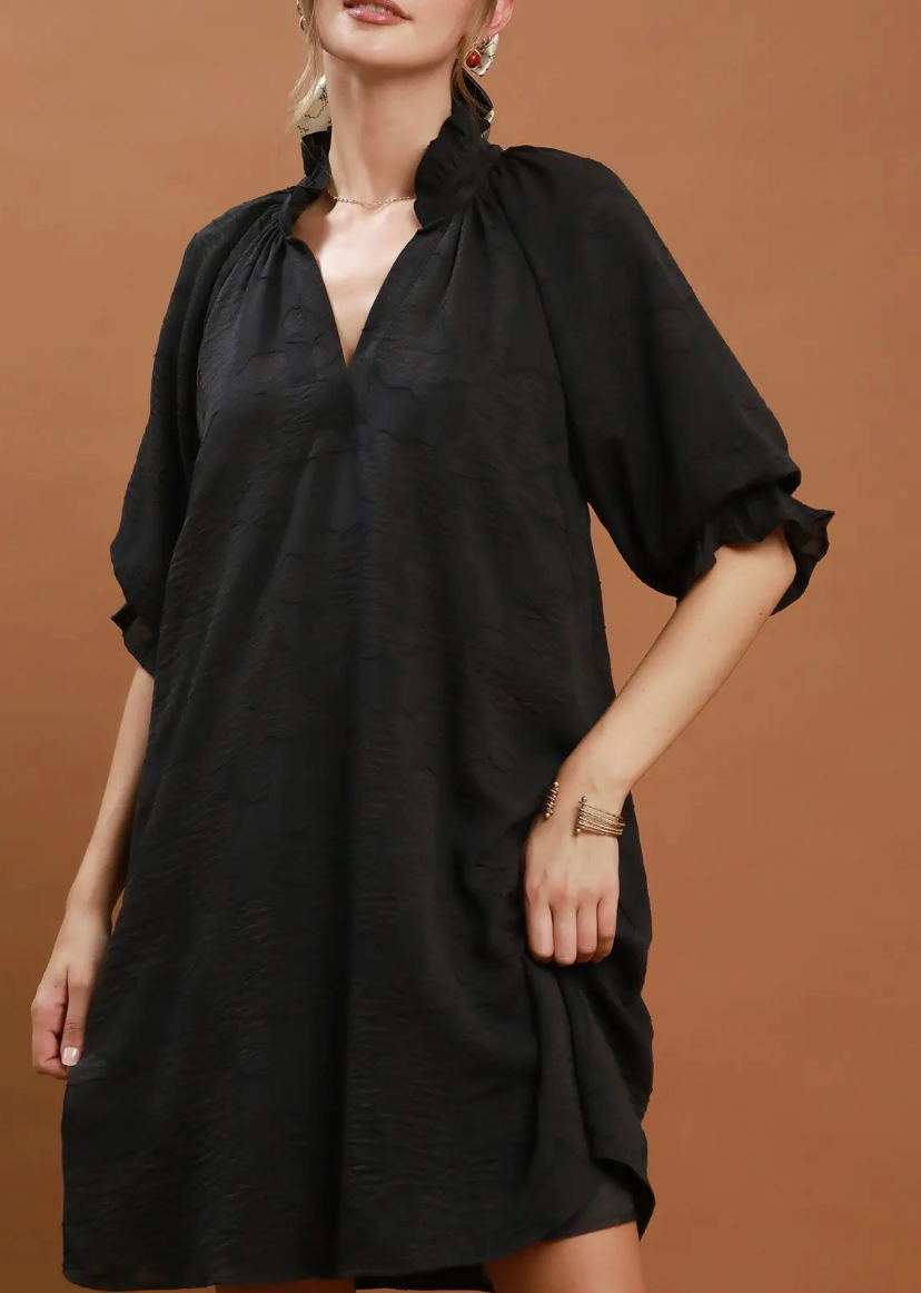 Floral Textured Jacquard V-Neck Dress / 2 colors