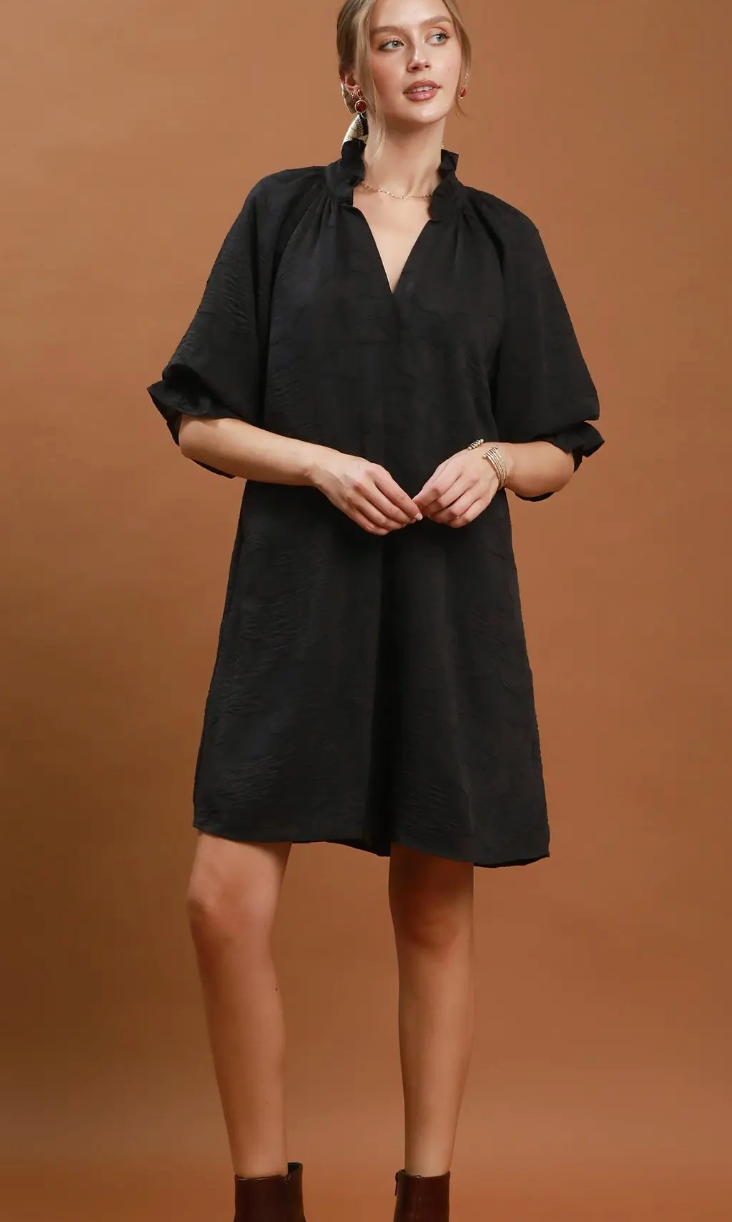 Floral Textured Jacquard V-Neck Dress / 2 colors