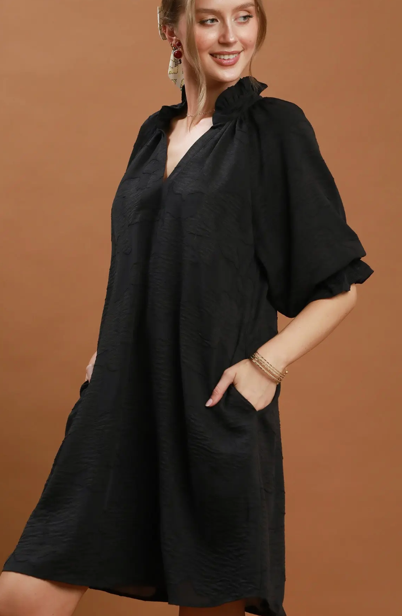 Floral Textured Jacquard V-Neck Dress / 2 colors
