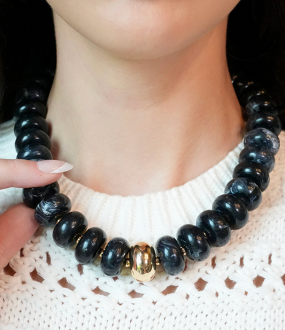 Flat Bead Resin Statement Necklace / 2 colors