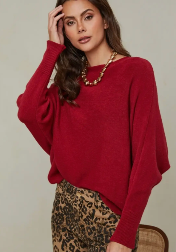 Cashmere-Blend Dolman Sleeve Sweater