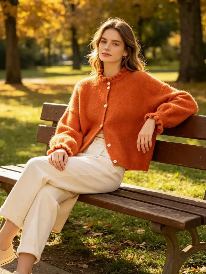 Ruffle Collar Alpaca Cardigan