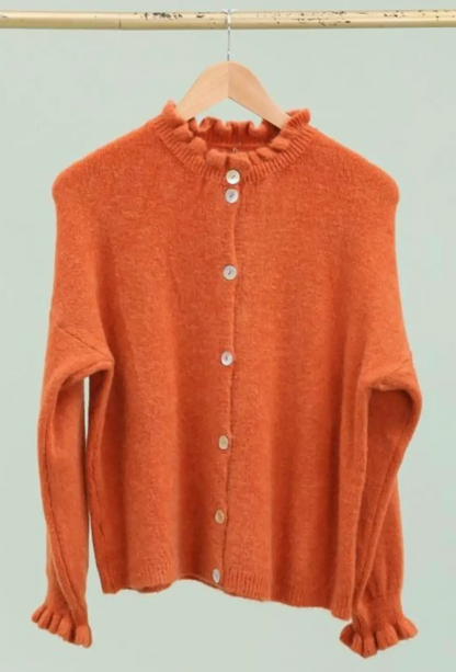 Ruffle Collar Alpaca Cardigan
