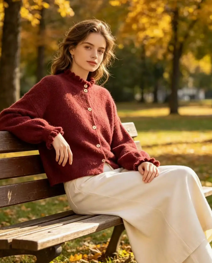 Ruffle Collar Alpaca Cardigan