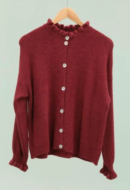 Ruffle Collar Alpaca Cardigan
