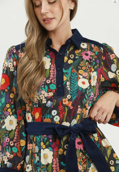 Umgee Floral Print Belted Mini Dress