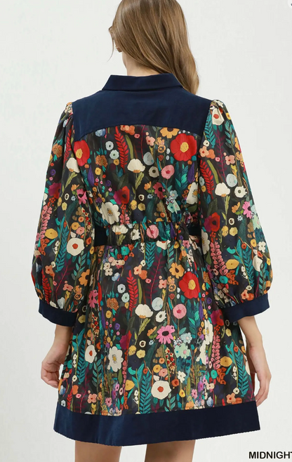 Umgee Floral Print Belted Mini Dress