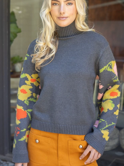 Voy Floral Sleeve Mockneck Cozy Sweater