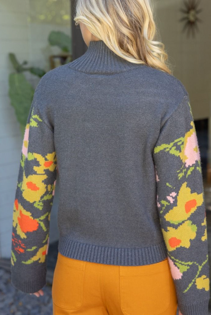 Voy Floral Sleeve Mockneck Cozy Sweater