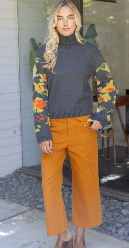 Voy Floral Sleeve Mockneck Cozy Sweater