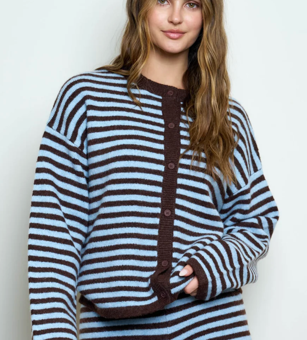 Striped Contrast Button Down Cardigan / 2 colors