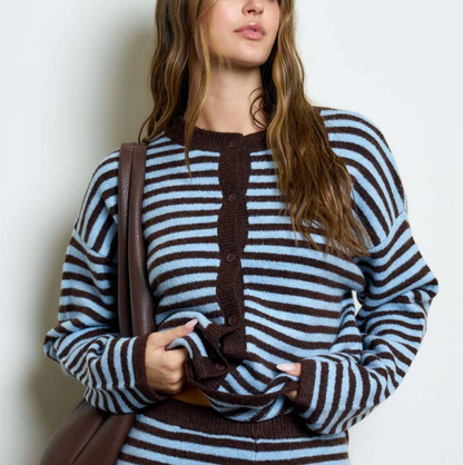 Striped Contrast Button Down Cardigan / 2 colors