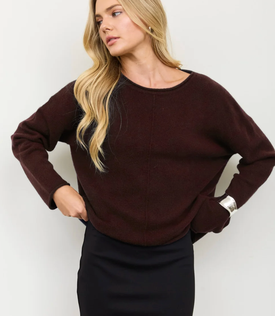 Center Seam Rolled Neck Pullover Sweater / 3 colors