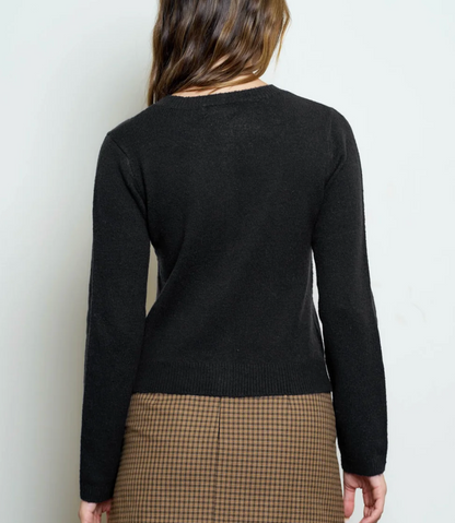 Classic Black Button Front Long Sleeve Cardigan