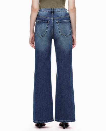 Front Seam High Rise Wide Leg Jeans