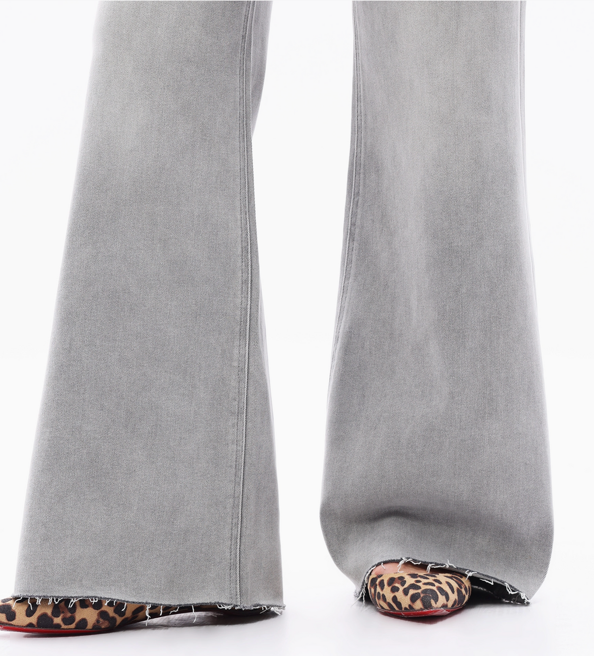 Grey High Rise Wide Leg Frayed Hem Retro Jeans