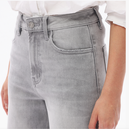 Grey High Rise Wide Leg Frayed Hem Retro Jeans