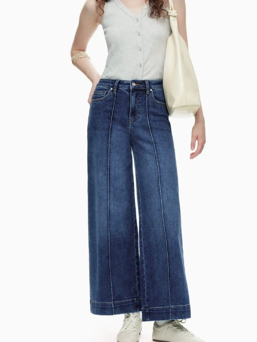 High Rise Front Seams Wide Leg Denim Jeans