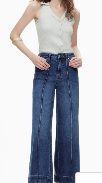 High Rise Front Seams Wide Leg Denim Jeans