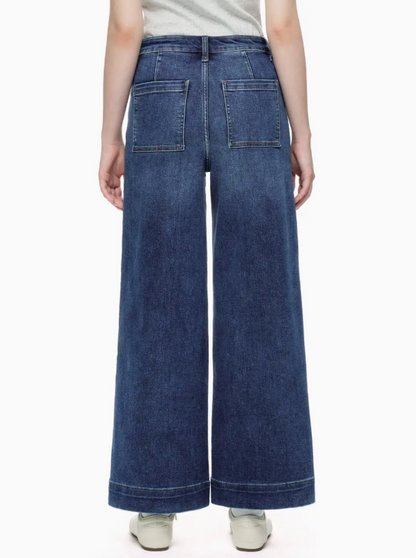 High Rise Front Seams Wide Leg Denim Jeans