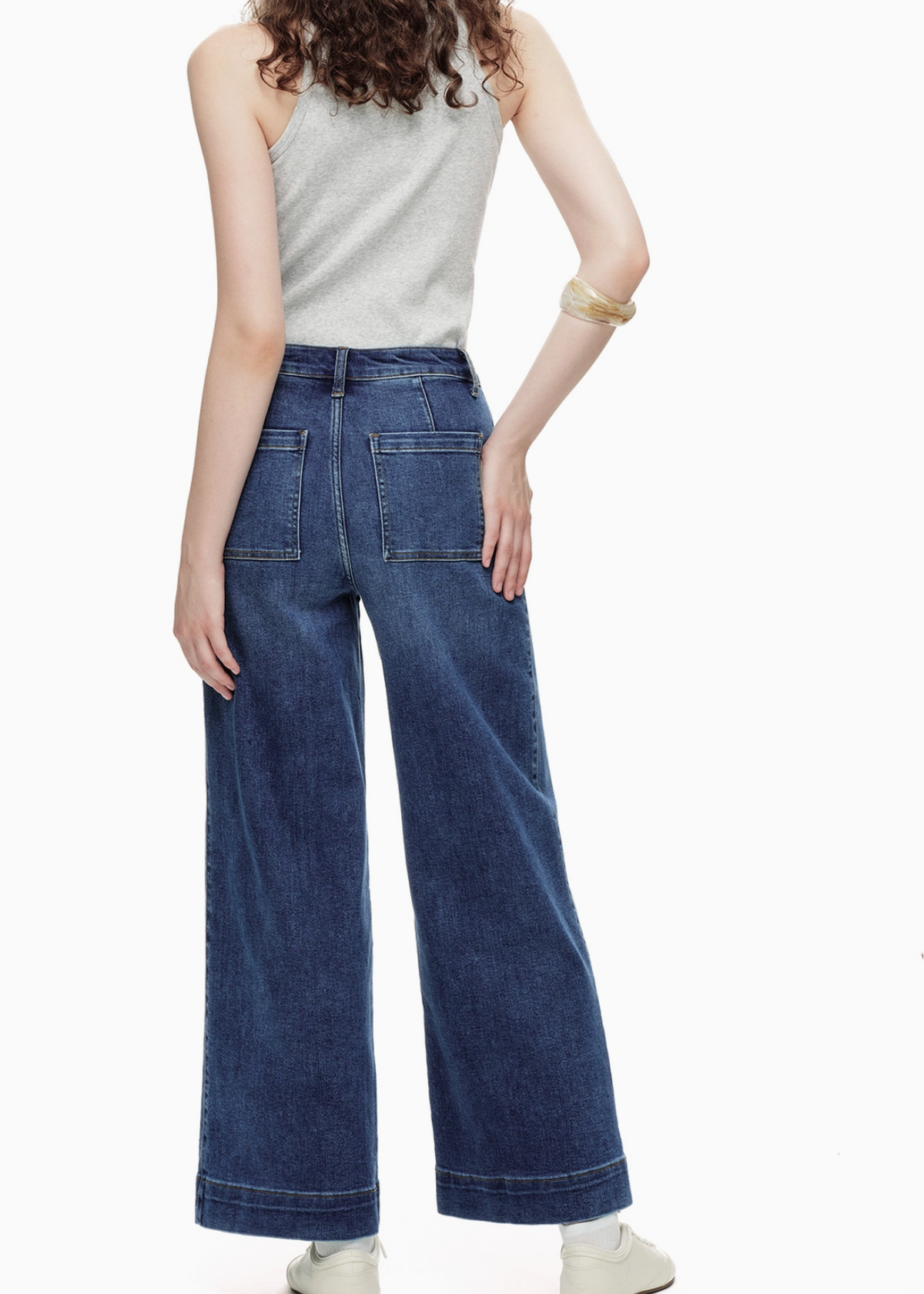 High Rise Front Seams Wide Leg Denim Jeans