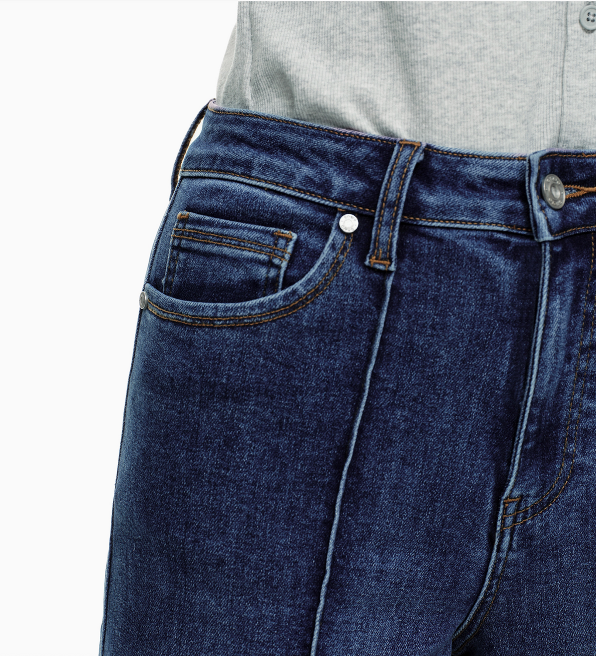 High Rise Front Seams Wide Leg Denim Jeans