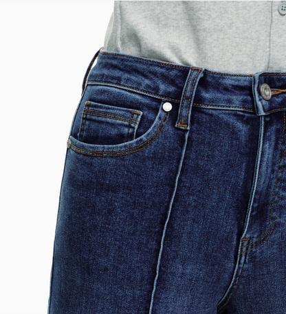 High Rise Front Seams Wide Leg Denim Jeans