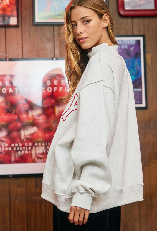 MERRY Embroidered Mockneck Sweatshirt