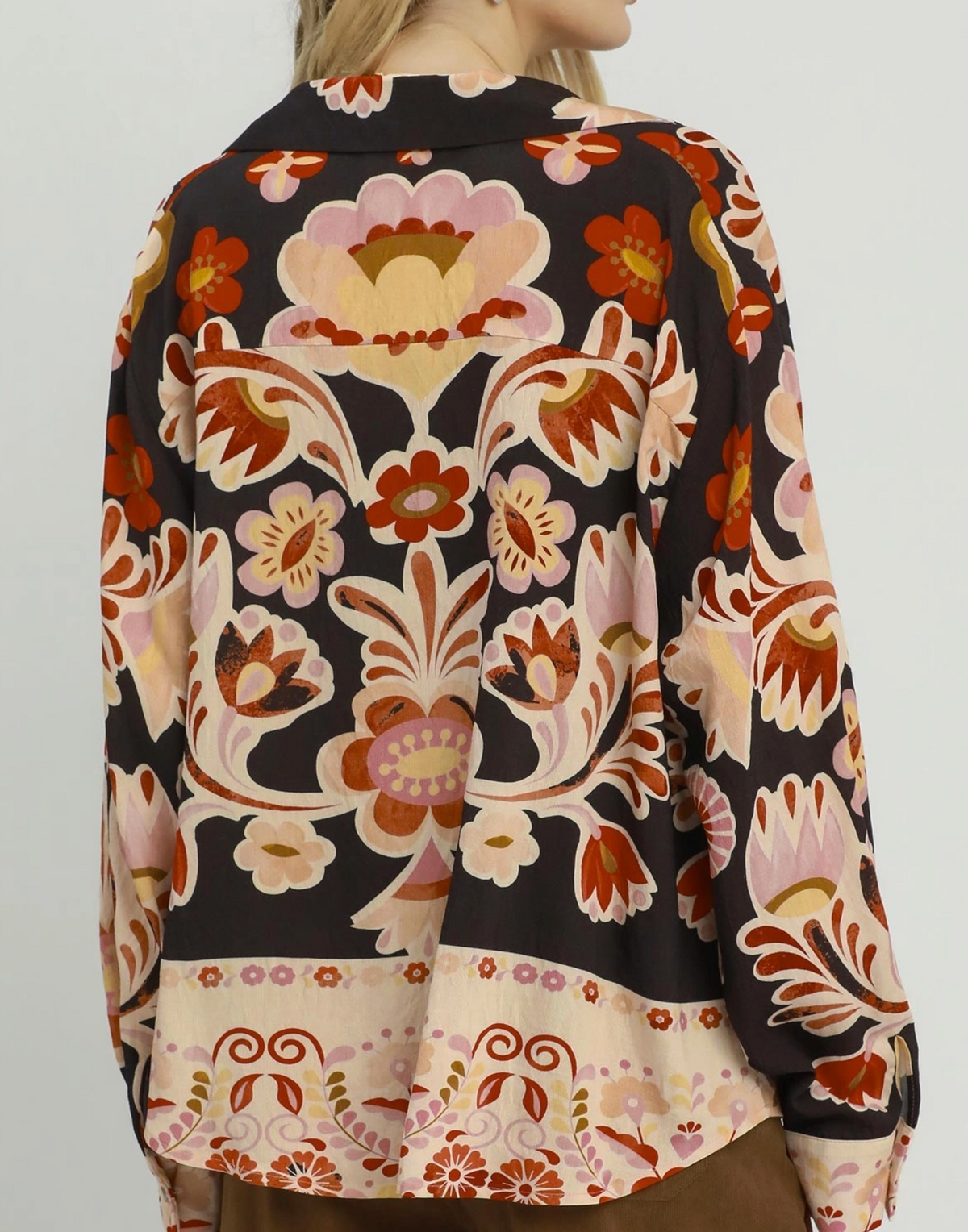 Umgee Black Retro Floral Print Top