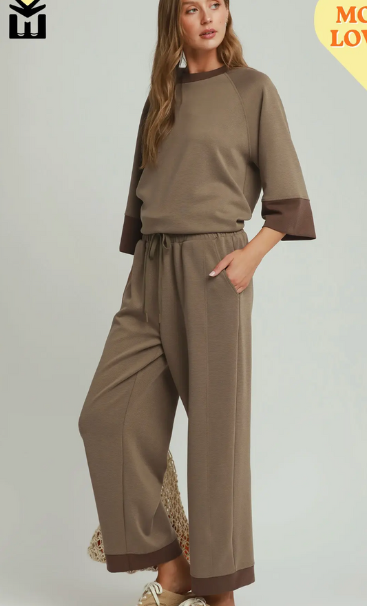 Umgee CLOUDKNIT & Modal Tencel Pants Brown