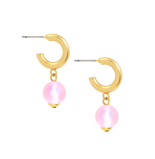 Color Bead Drop Hoop Earrings