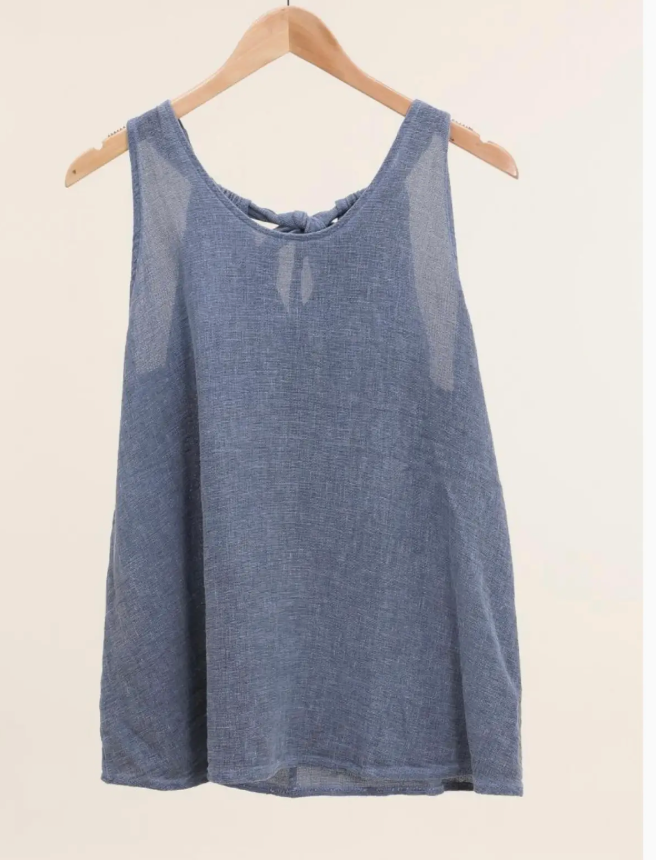 Italian Linen-Cotton Tie-Back Tank/ 5 colors
