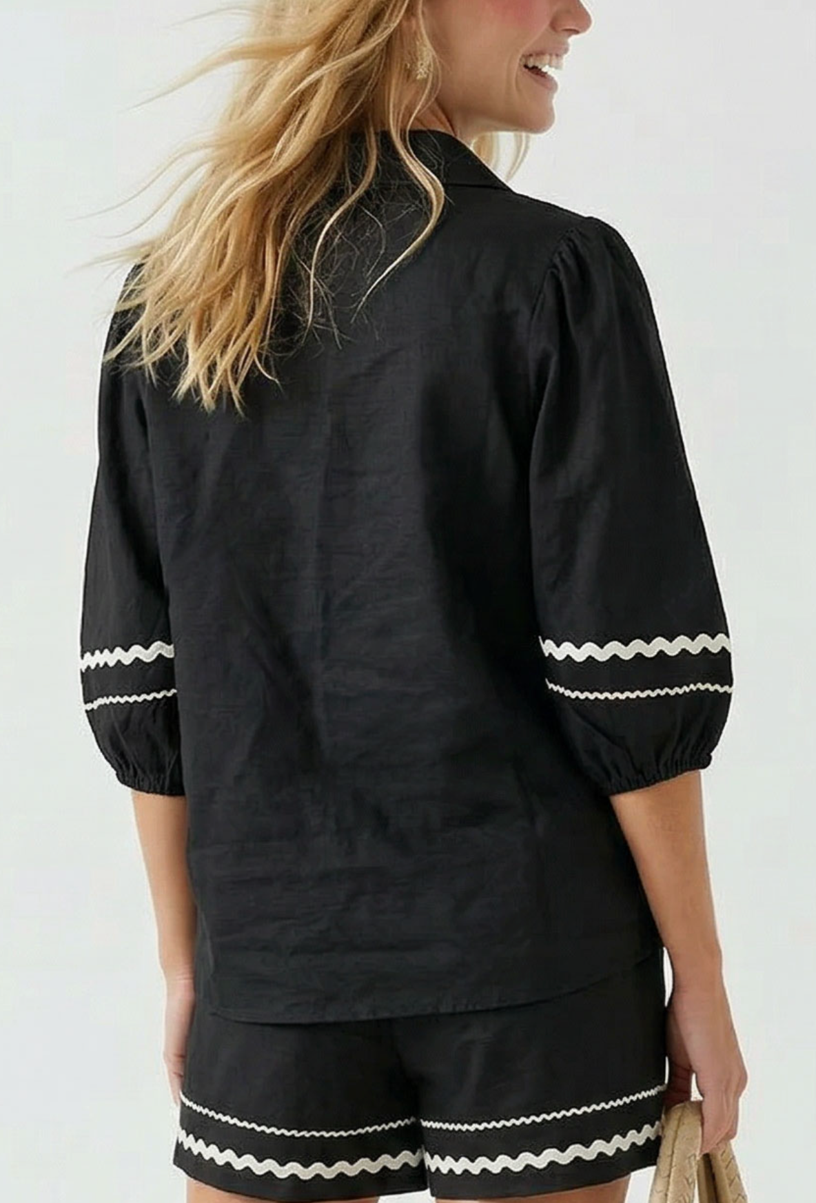 Contrast Trim Linen Blend Top / 4 colors