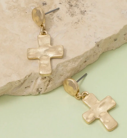 Hammered Cross Earrings