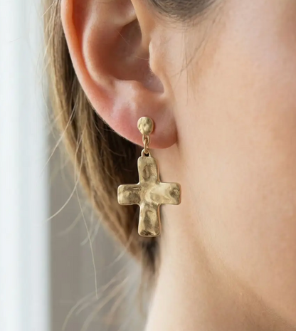 Hammered Cross Earrings