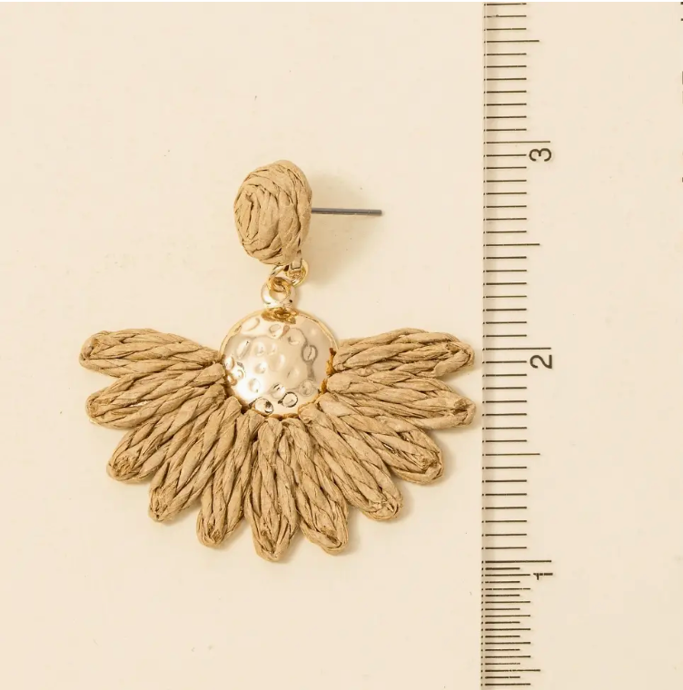 Straw Weave Half Flower Dangle Earrings